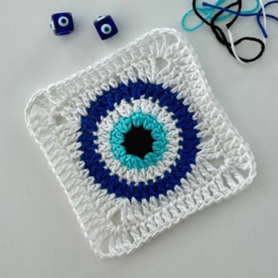 Crochet Woollen Evil Eye Granny Square