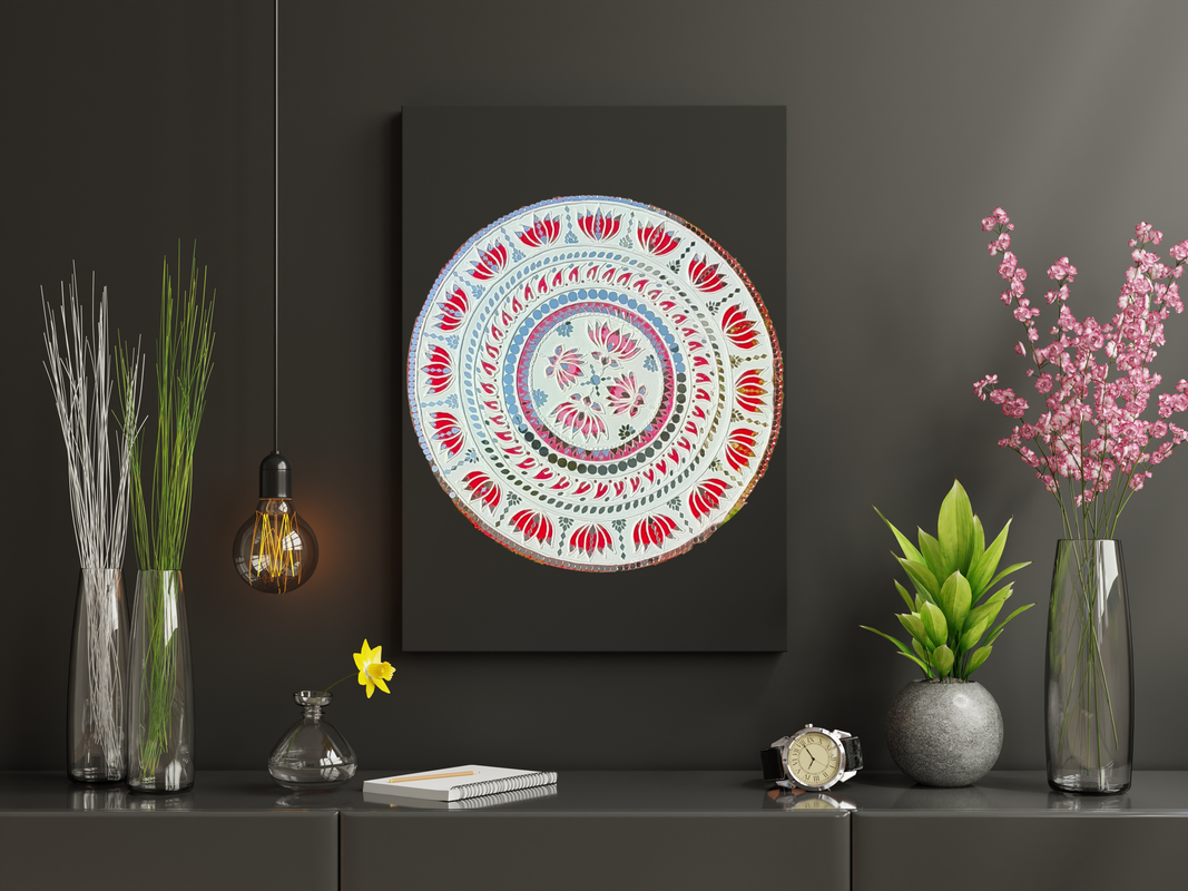 Lippan Art Work Traditional Floral Wall Hanging Wall Decor Handmade with mirror work(18 inch X 18 inch, Multicolor)