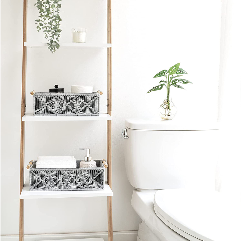 KAAHIRA Set of 2 Luxurious Handwoven Boho Decor Macrame Storage Basket Tray