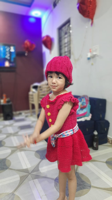 Handmade Pin Woolen Frock For Girls
