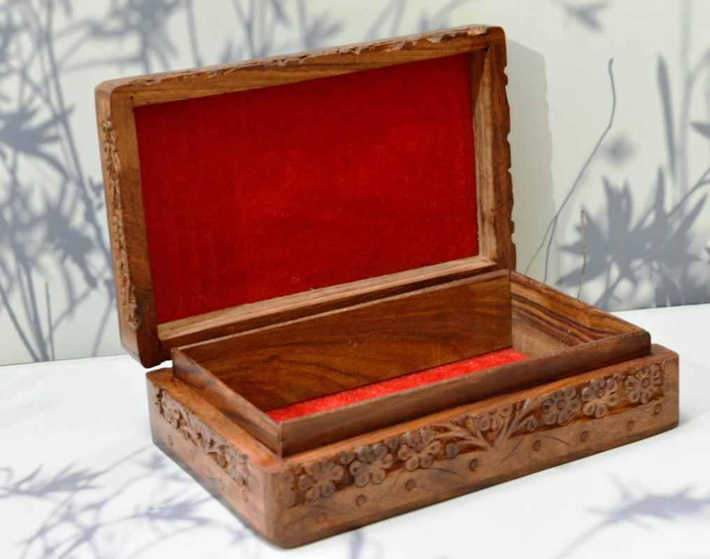 Decorative Wooden Box, Keepsake, Wooden Jewelry Box, Memory Box, Play Card Box, Tea Box, Decorative Trinket Jewellery Box Organiser- 8x5 in